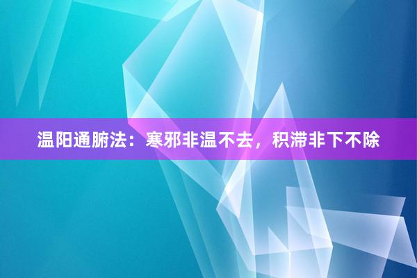 温阳通腑法：寒邪非温不去，积滞非下不除