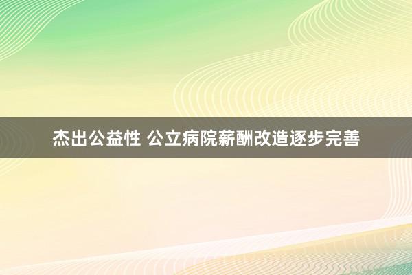 杰出公益性 公立病院薪酬改造逐步完善